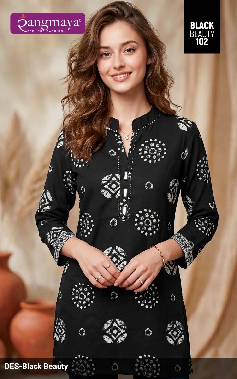 RANGMAYA BLACK BEAUTY WHOLESALE READYMADE PREMIUM RAYON TRENDING SHORT TOPS FOR EXPORT