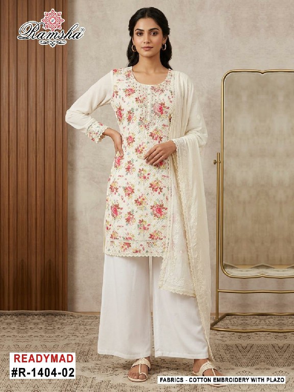 RAMSHA D.NO 1404 WHOLESALE READYMADE COTTON WITH WORK BEAUTIFUL 3 PCS SUITS SUPPLIER