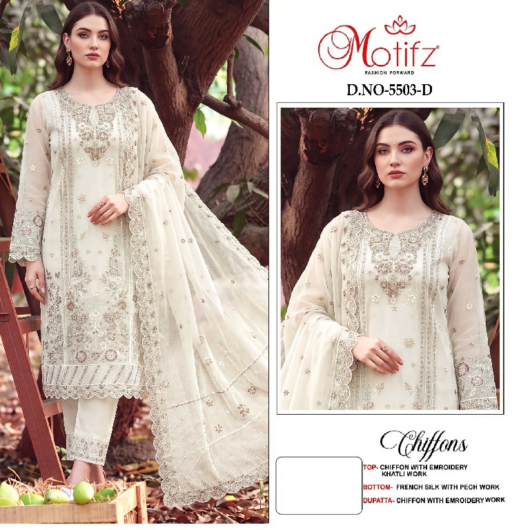 MOTIFZ D.NO 5503 WHOLESALE CHIFFON PAKISTANI PRETTY LOOK UNSTITCH SALWAR SUITS SUPPLIER