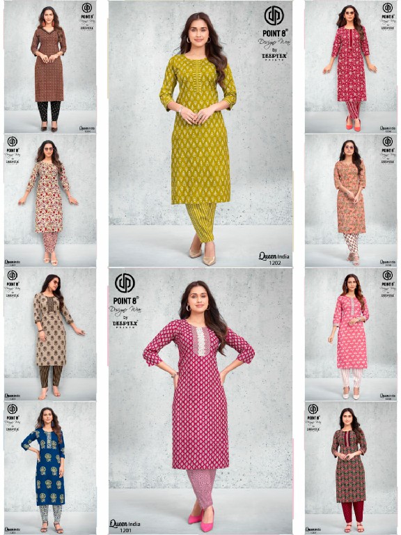 DEEPTEX POINT 8 QUEEN INDIA VOL 12 WHOLESALE READYMADE COTTON BIG SIZE CASUAL WEAR KURTI WITH PANT ONLINE