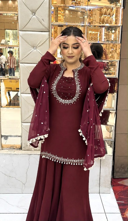 TEXTILEDEAL D.NO KD 1646 WHOLESALE READYMADE FAUX GEORGETTE PARTY WEAR TOPS PLAZZO WITH DUPATTA ONLINE