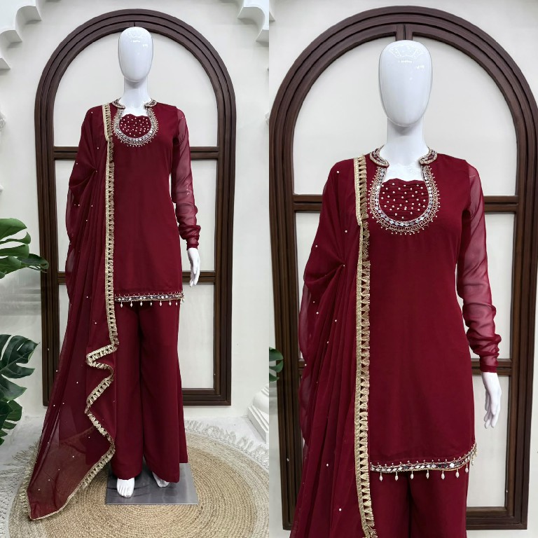 TEXTILEDEAL D.NO KD 1646 WHOLESALE READYMADE FAUX GEORGETTE PARTY WEAR TOPS PLAZZO WITH DUPATTA ONLINE