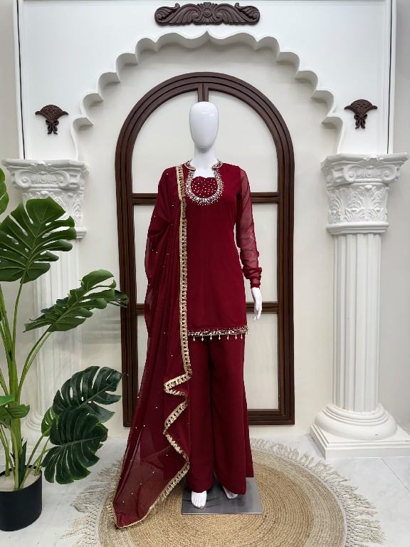 TEXTILEDEAL D.NO KD 1646 WHOLESALE READYMADE FAUX GEORGETTE PARTY WEAR TOPS PLAZZO WITH DUPATTA ONLINE