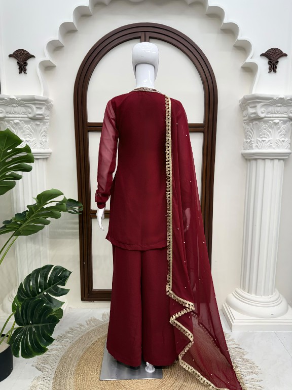 TEXTILEDEAL D.NO KD 1646 WHOLESALE READYMADE FAUX GEORGETTE PARTY WEAR TOPS PLAZZO WITH DUPATTA ONLINE
