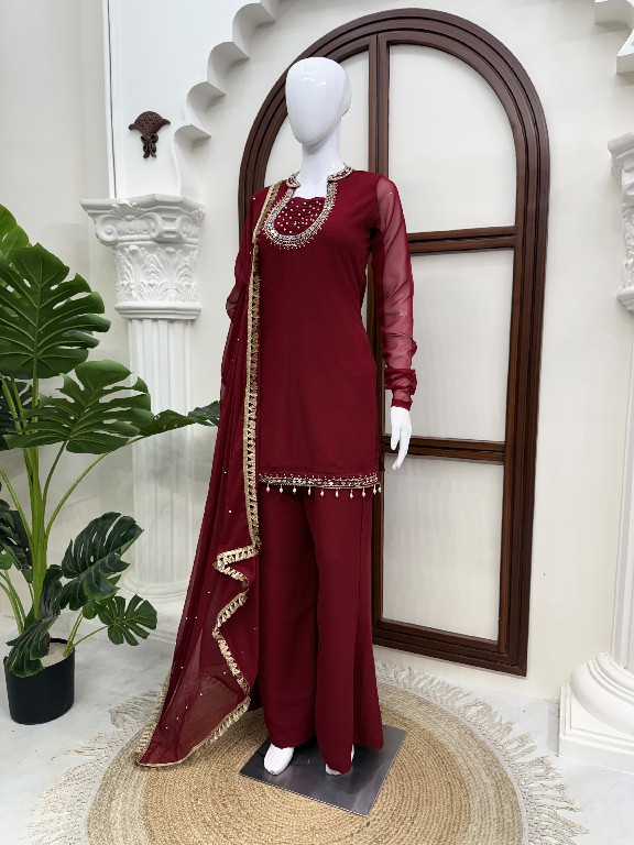 TEXTILEDEAL D.NO KD 1646 WHOLESALE READYMADE FAUX GEORGETTE PARTY WEAR TOPS PLAZZO WITH DUPATTA ONLINE
