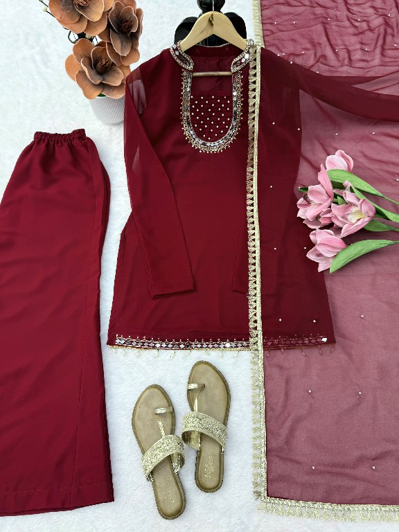TEXTILEDEAL D.NO KD 1646 WHOLESALE READYMADE FAUX GEORGETTE PARTY WEAR TOPS PLAZZO WITH DUPATTA ONLINE