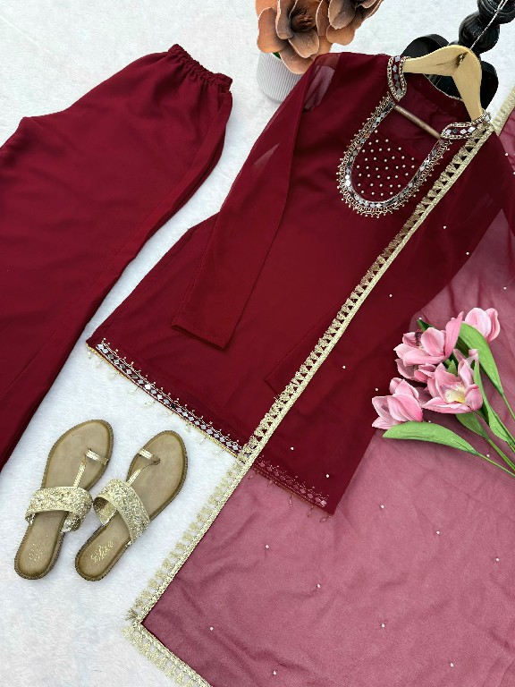 TEXTILEDEAL D.NO KD 1646 WHOLESALE READYMADE FAUX GEORGETTE PARTY WEAR TOPS PLAZZO WITH DUPATTA ONLINE
