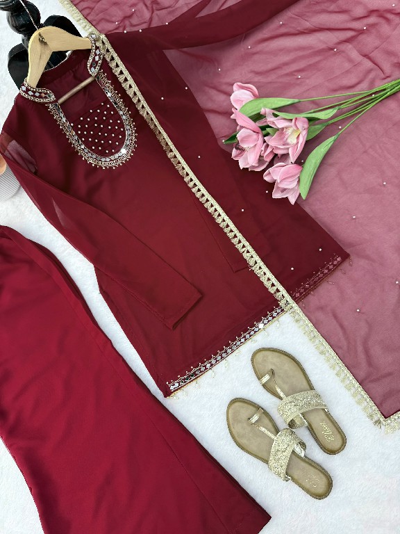 TEXTILEDEAL D.NO KD 1646 WHOLESALE READYMADE FAUX GEORGETTE PARTY WEAR TOPS PLAZZO WITH DUPATTA ONLINE