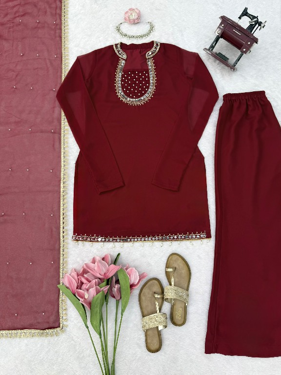 TEXTILEDEAL D.NO KD 1646 WHOLESALE READYMADE FAUX GEORGETTE PARTY WEAR TOPS PLAZZO WITH DUPATTA ONLINE