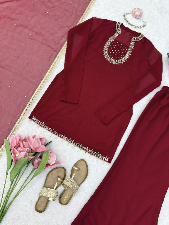 TEXTILEDEAL D.NO KD 1646 WHOLESALE READYMADE FAUX GEORGETTE PARTY WEAR TOPS PLAZZO WITH DUPATTA ONLINE