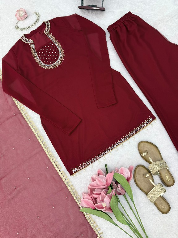 TEXTILEDEAL D.NO KD 1646 WHOLESALE READYMADE FAUX GEORGETTE PARTY WEAR TOPS PLAZZO WITH DUPATTA ONLINE