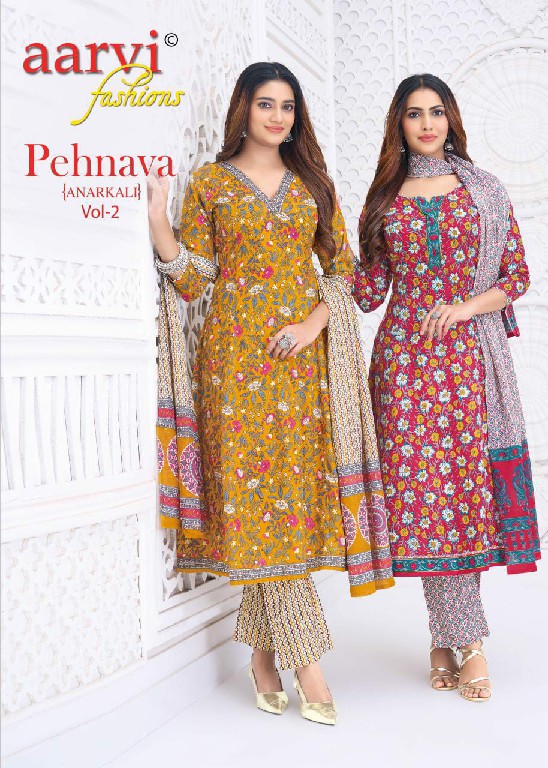 PEHNAVA VOL 2 BY AARVI FASHIONS WHOLESALE COTTON ANARKALI STYLE FULL STITCH 3 PCS SUITS FOR WOMEN ONLINE