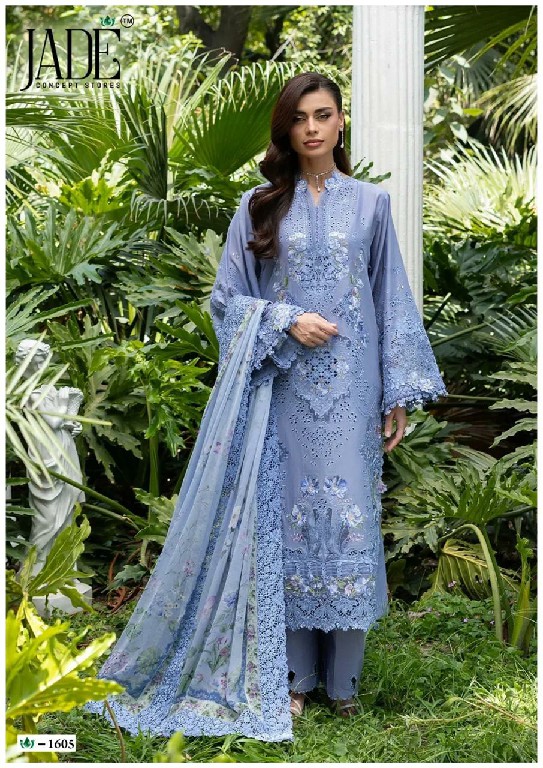 JADE CRIMSON VOL 16 WHOLESALE READYMADE PURE LAWN COTTON BIG SIZE KARACHI STYLE 3 PCS SUITS SUPPLIER