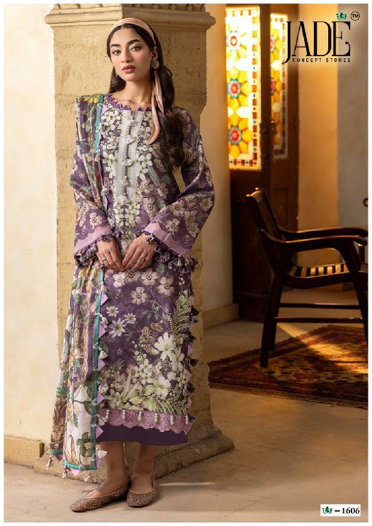 JADE CRIMSON VOL 16 WHOLESALE READYMADE PURE LAWN COTTON BIG SIZE KARACHI STYLE 3 PCS SUITS SUPPLIER