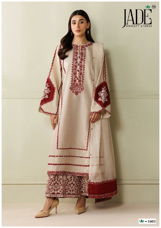 JADE CRIMSON VOL 16 WHOLESALE READYMADE PURE LAWN COTTON BIG SIZE KARACHI STYLE 3 PCS SUITS SUPPLIER
