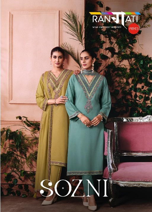 RANGATI PRINTS SOZNI WHOLESALE PASHMINA WITH WORK WINTER WEAR UNSTITCH SALWAR SUITS EXPORTER