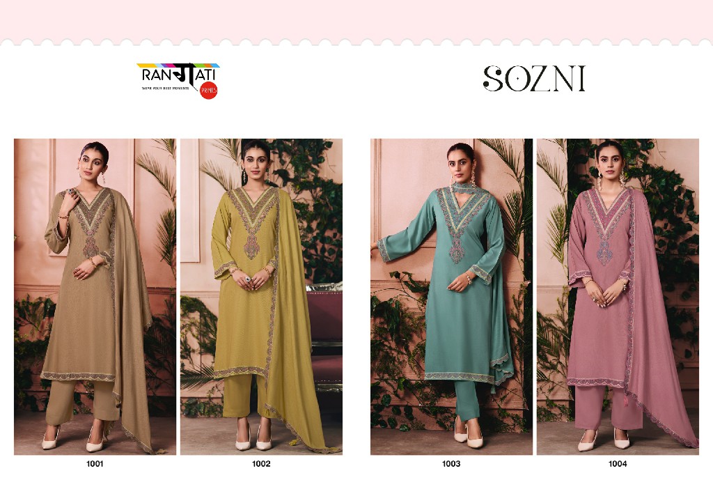 RANGATI PRINTS SOZNI WHOLESALE PASHMINA WITH WORK WINTER WEAR UNSTITCH SALWAR SUITS EXPORTER