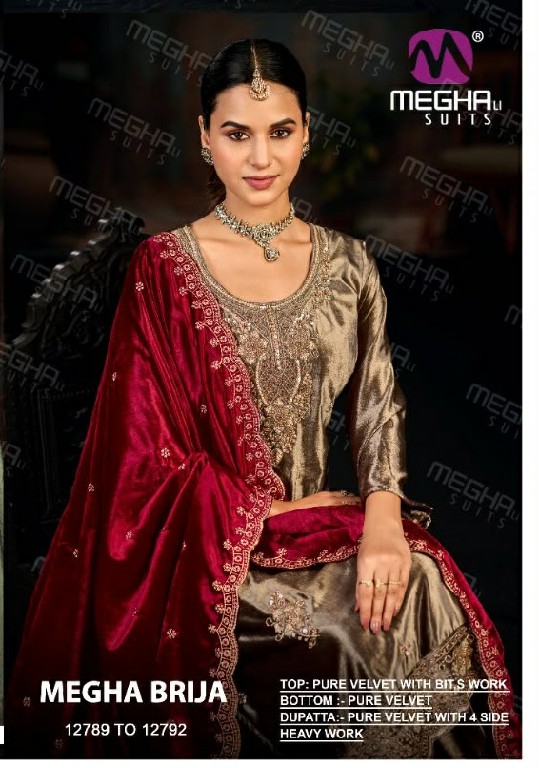 MEGHALI BRIJA WHOLESALE PURE VELVET WITH WORK WINTER WEAR ELEGANT UNSTITCH SALWAR SUITS FOR EXPORT