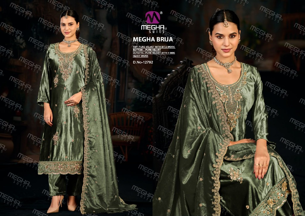 MEGHALI BRIJA WHOLESALE PURE VELVET WITH WORK WINTER WEAR ELEGANT UNSTITCH SALWAR SUITS FOR EXPORT
