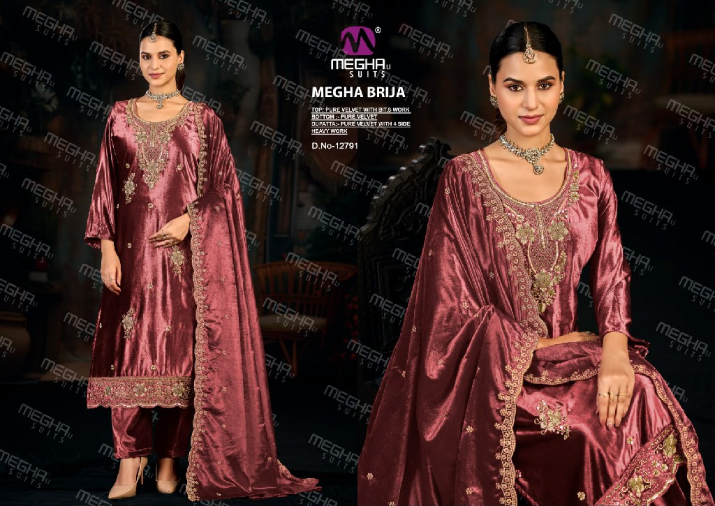 MEGHALI BRIJA WHOLESALE PURE VELVET WITH WORK WINTER WEAR ELEGANT UNSTITCH SALWAR SUITS FOR EXPORT