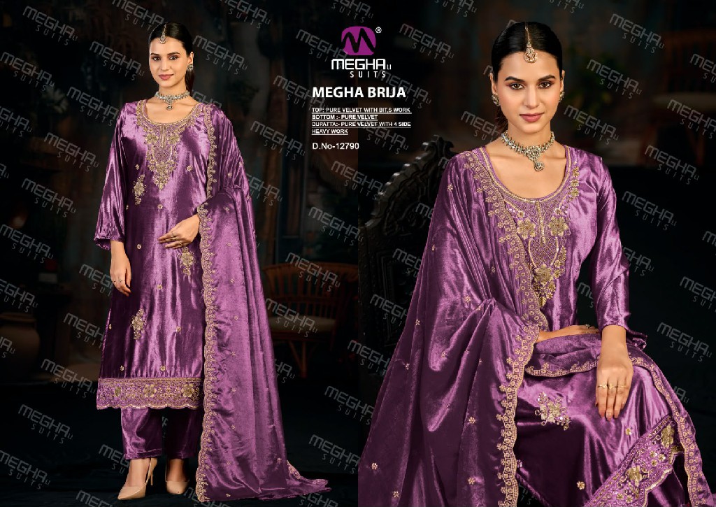 MEGHALI BRIJA WHOLESALE PURE VELVET WITH WORK WINTER WEAR ELEGANT UNSTITCH SALWAR SUITS FOR EXPORT