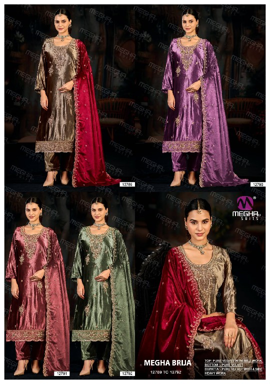 MEGHALI BRIJA WHOLESALE PURE VELVET WITH WORK WINTER WEAR ELEGANT UNSTITCH SALWAR SUITS FOR EXPORT