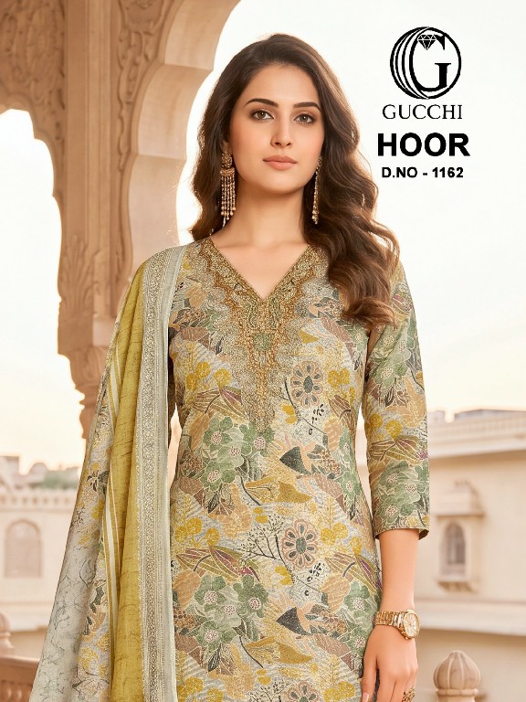 GUCCHI HOOR D.NO 1162 WHOLESALE VISCOSE HEAVY WORK BEAUTIFUL UNSTITCH SALWAR SUITS SUPPLIER