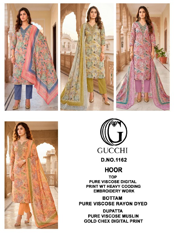 GUCCHI HOOR D.NO 1162 WHOLESALE VISCOSE HEAVY WORK BEAUTIFUL UNSTITCH SALWAR SUITS SUPPLIER