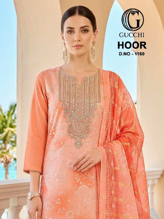 GUCCHI HOOR D.NO 1160 WHOLESALE VISCOSE HEAVY WORK CLASSIC UNSTITCH SALWAR SUITS FOR EXPORT