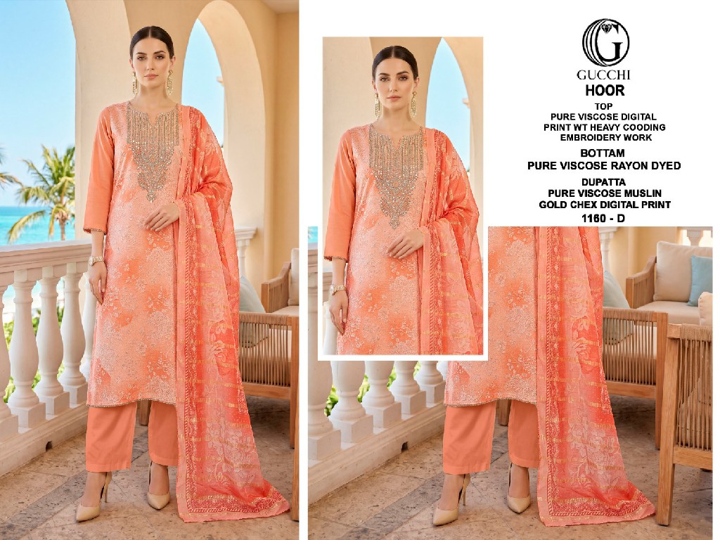GUCCHI HOOR D.NO 1160 WHOLESALE VISCOSE HEAVY WORK CLASSIC UNSTITCH SALWAR SUITS FOR EXPORT