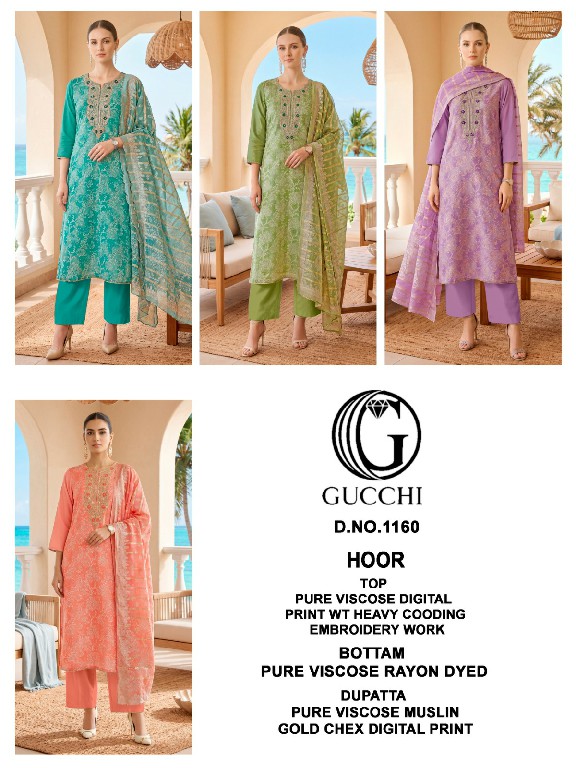 GUCCHI HOOR D.NO 1160 WHOLESALE VISCOSE HEAVY WORK CLASSIC UNSTITCH SALWAR SUITS FOR EXPORT