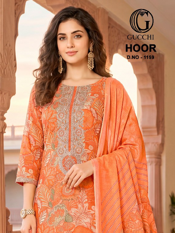 GUCCHI HOOR D.NO 1159 WHOLESALE VISCOSE HEAVY WORK AMAZING UNSTITCH SALWAR SUITS ONLINE