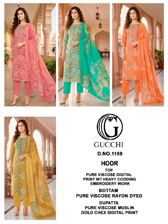 GUCCHI HOOR D.NO 1159 WHOLESALE VISCOSE HEAVY WORK AMAZING UNSTITCH SALWAR SUITS ONLINE