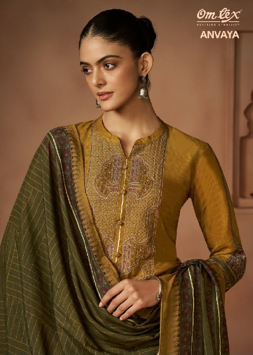 OMTEX ANVAYA WHOLESALE RADIANT SILK BEAUTIFUL WORK UNSTITCH SALWAR SUITS EXPORTER