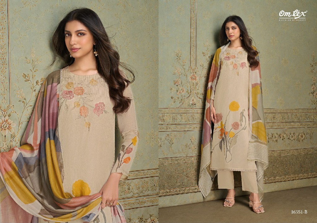 OMTEX ALORA WHOLESALE ORGANZA TWILL UNIQUE DESIGN UNSTITCH SALWAR SUITS SUPPLIER