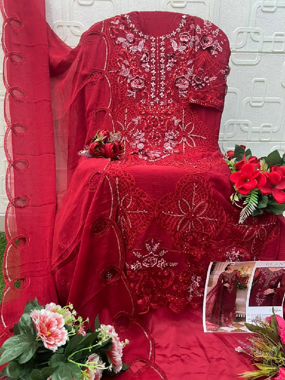 ELAN STUDIO D.NO E-63 WHOLESALE CHIFFON HEAVY WORK PAKISTANI UNSTITCH SALWAR KAMEEZ FOR EXPORT