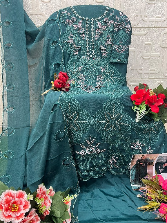 ELAN STUDIO D.NO E-63 WHOLESALE CHIFFON HEAVY WORK PAKISTANI UNSTITCH SALWAR KAMEEZ FOR EXPORT