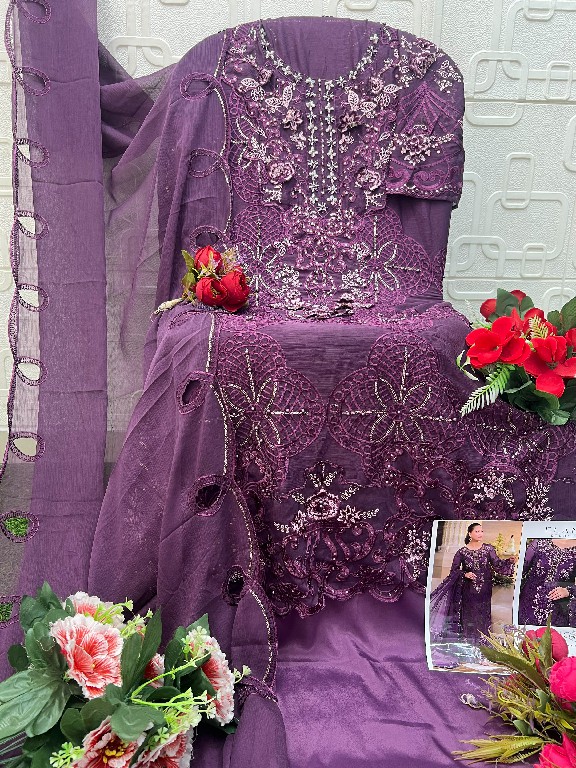 ELAN STUDIO D.NO E-63 WHOLESALE CHIFFON HEAVY WORK PAKISTANI UNSTITCH SALWAR KAMEEZ FOR EXPORT