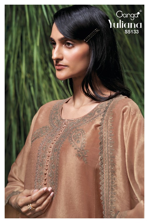 GANGA YULIANA S5133 WHOLESALE PURE BEMBERG SILK JACQUARD FESTIVE WEAR UNSTITCH SALWAR SUITS EXPORTER