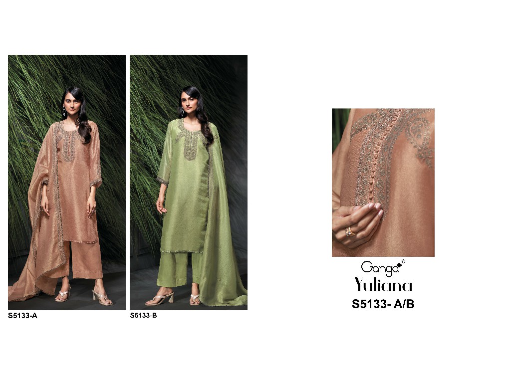 GANGA YULIANA S5133 WHOLESALE PURE BEMBERG SILK JACQUARD FESTIVE WEAR UNSTITCH SALWAR SUITS EXPORTER