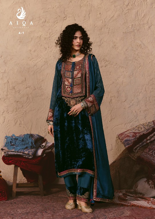 AIQA NOOREN WHOLESALE VISCOSE VELVET WITH FANCY WORK WINTER SPECIAL UNSTITCH SALWAR SUITS SUPPLIER