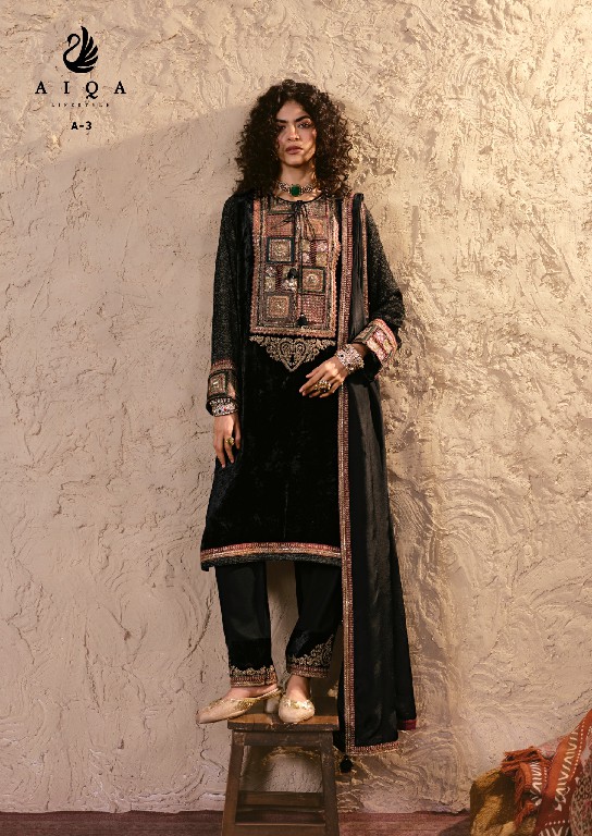 AIQA NOOREN WHOLESALE VISCOSE VELVET WITH FANCY WORK WINTER SPECIAL UNSTITCH SALWAR SUITS SUPPLIER