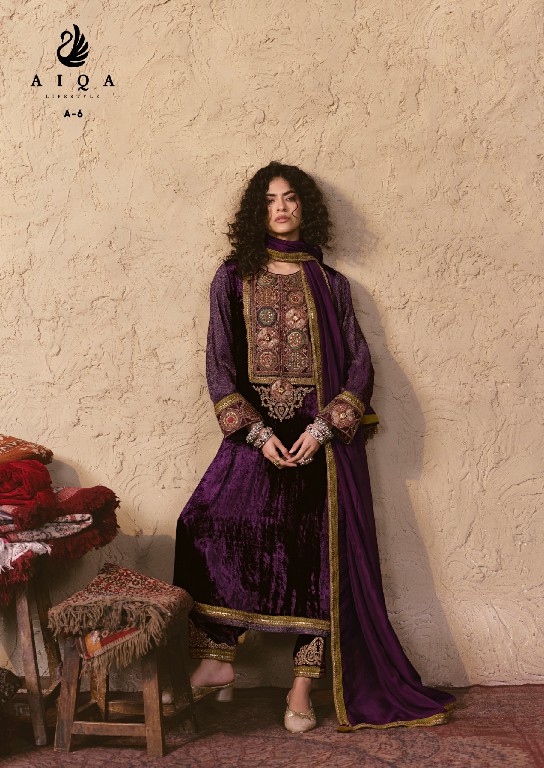 AIQA NOOREN WHOLESALE VISCOSE VELVET WITH FANCY WORK WINTER SPECIAL UNSTITCH SALWAR SUITS SUPPLIER