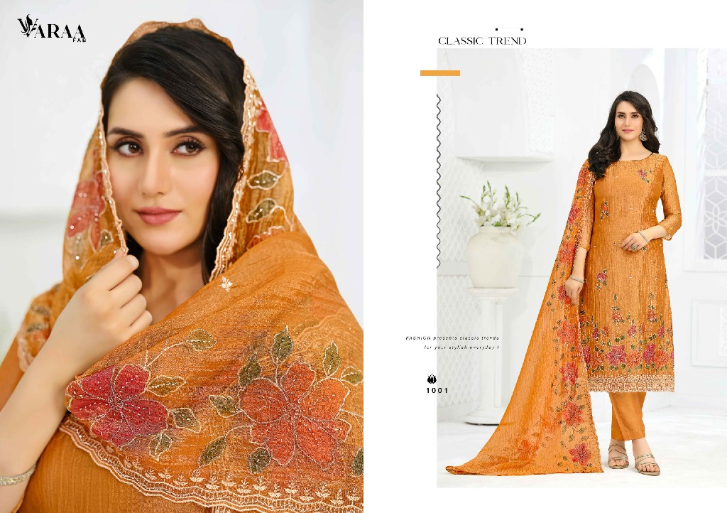 VARAA FAB NAYSA WHOLESALE SILK CRUSH DESIGNER WORK UNSTITCH SALWAR SUITS FOR EXPORT