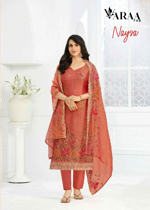 VARAA FAB NAYSA WHOLESALE SILK CRUSH DESIGNER WORK UNSTITCH SALWAR SUITS FOR EXPORT