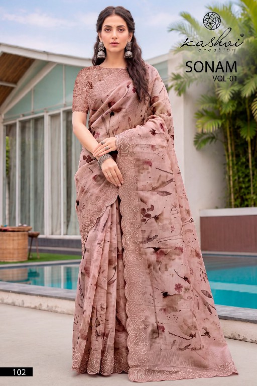 KASHVI CREATION SONAM VOL 1 WHOLESALE ICE CRUSH WITH WORK ELEGANCE INDIAN SAREES FOR WOMEN ONLINE