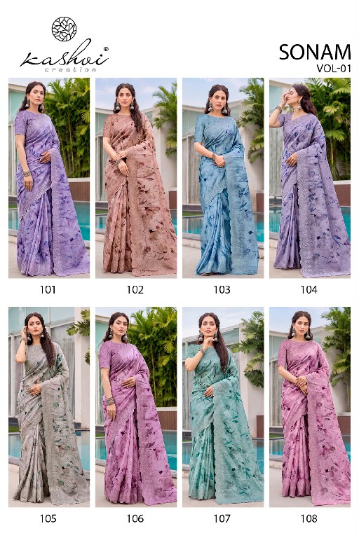KASHVI CREATION SONAM VOL 1 WHOLESALE ICE CRUSH WITH WORK ELEGANCE INDIAN SAREES FOR WOMEN ONLINE