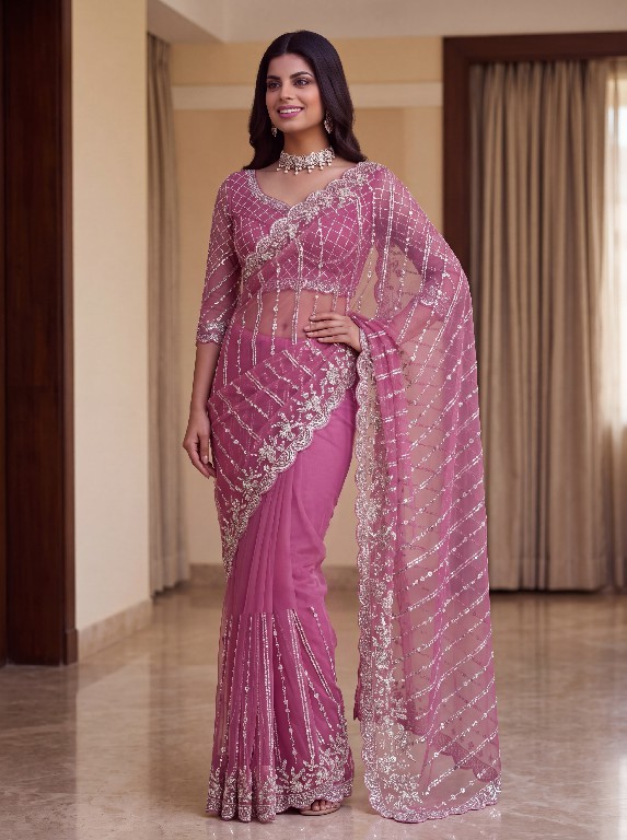 DVD D.NO 5191 COLOR WHOLESALE NET DESIGNER HAND WORK SAREES FOR WOMEN EXPORTER