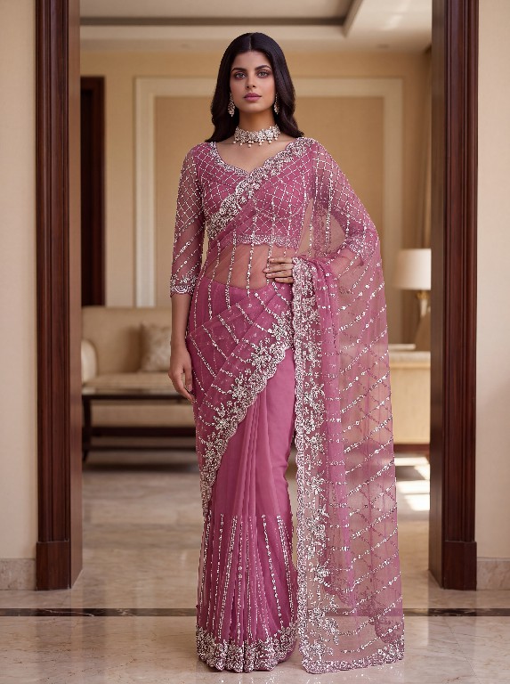 DVD D.NO 5191 COLOR WHOLESALE NET DESIGNER HAND WORK SAREES FOR WOMEN EXPORTER