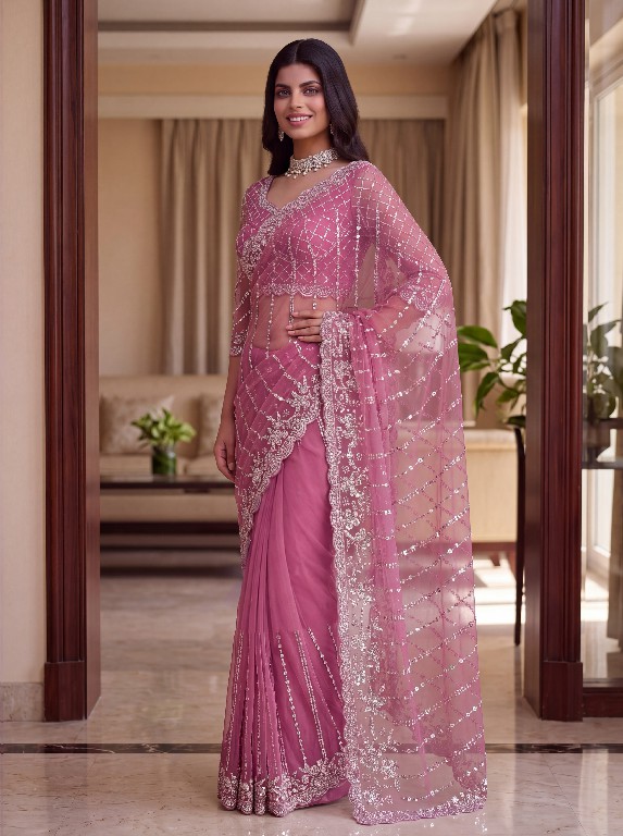 DVD D.NO 5191 COLOR WHOLESALE NET DESIGNER HAND WORK SAREES FOR WOMEN EXPORTER